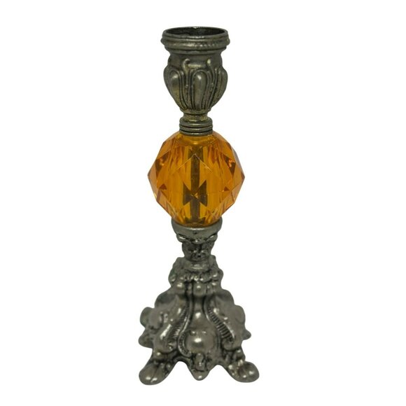 VTG Amber Lucite & Metal Candlestick Holder | MCM Decor, 8.5" Tall Candle Holder - Picture 1 of 5